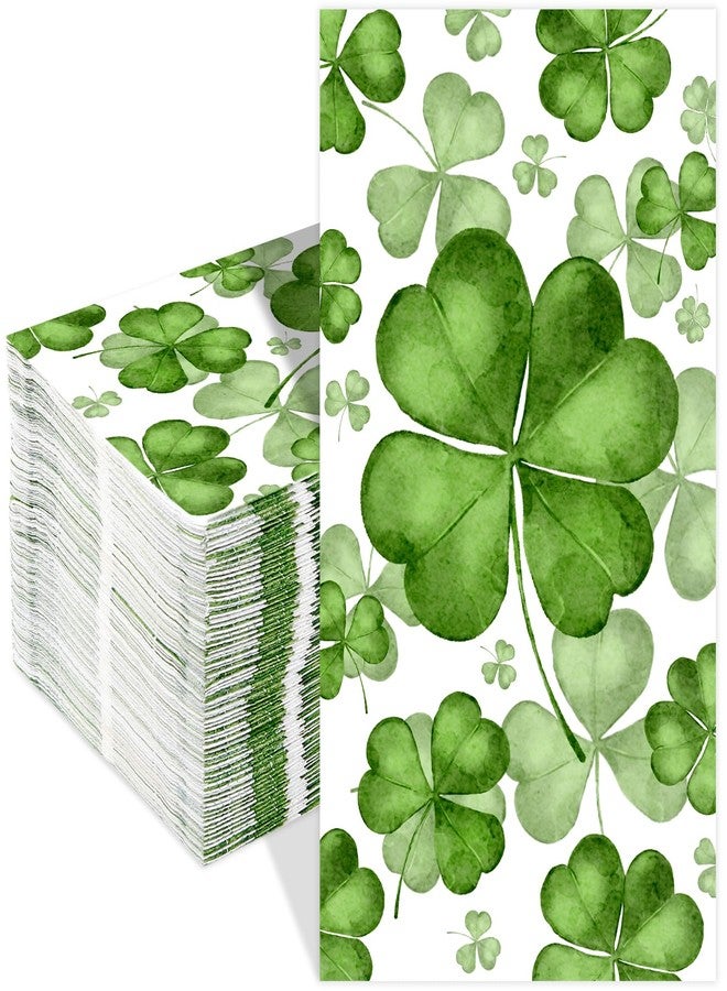 Quera 100 Pcs St. Patrick's Day Guest Napkins Watercolor Clover Paper Hand Towels Disposable Paper Napkins for Irish Party Dinner Bathroom Supplies, 4.3''*7.8'' - Image 1